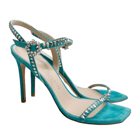 Stuart Weitzman Gemcut Sandals Women’s Size 9 Blue Suede Embellished Heels - Picture 14 of 14